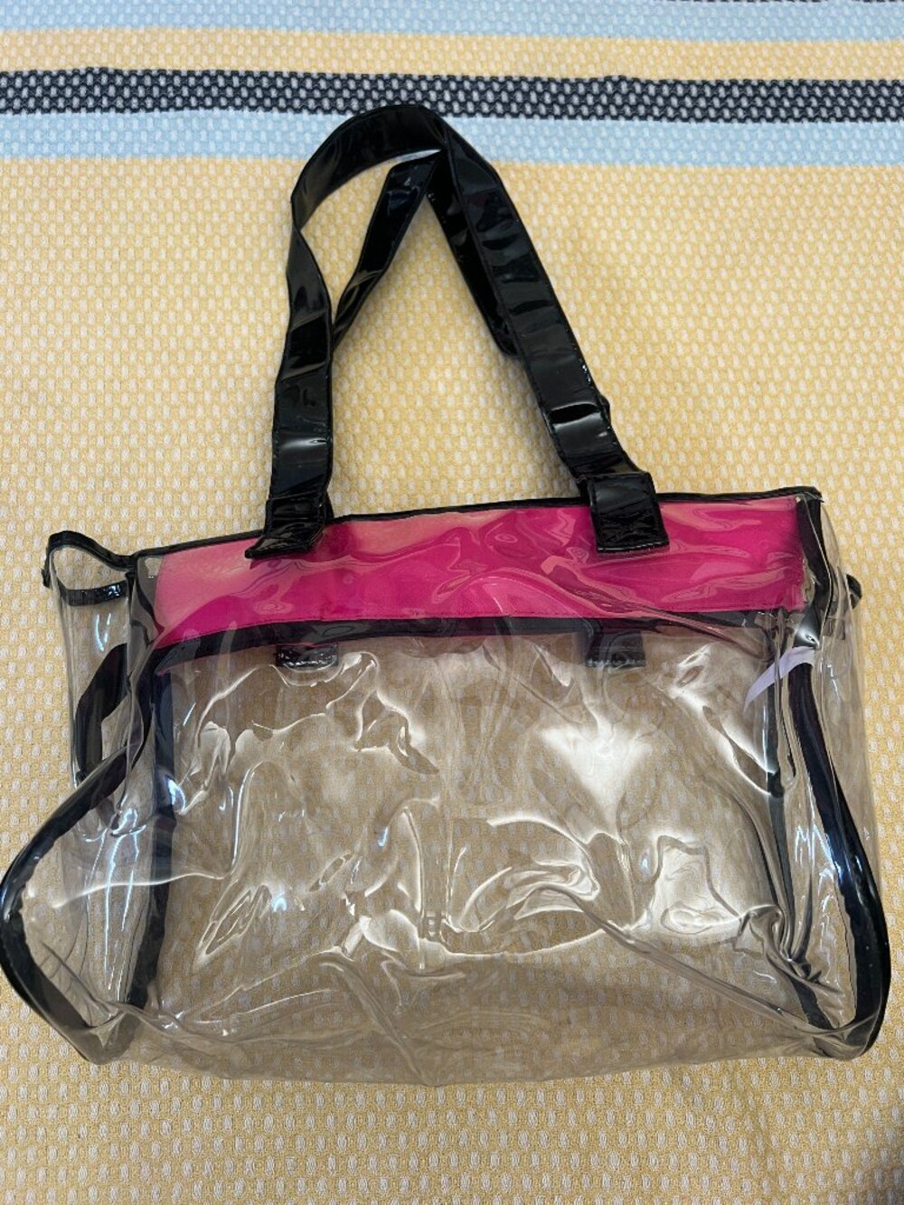 Modella Clear Vinyl Tote Bag Stadium Approved Pink & Black Trim